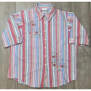Bon Worth Granny Core Striped Medium Petite Button Down Short Sleeve Shirt 90's